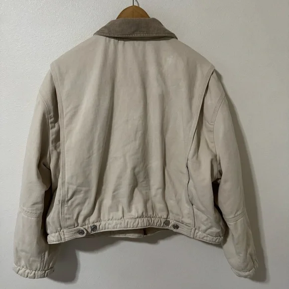 Abercrombie Crop Twill Workwear Jacket Cream Gray Corduroy Collar Streetwear-XL